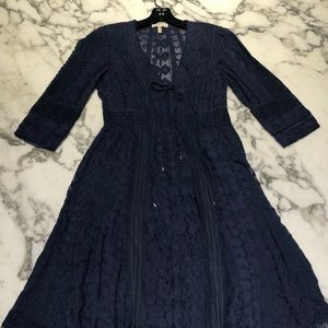 Rebecca Taylor Navy Blue Lace and Eyelet Dress